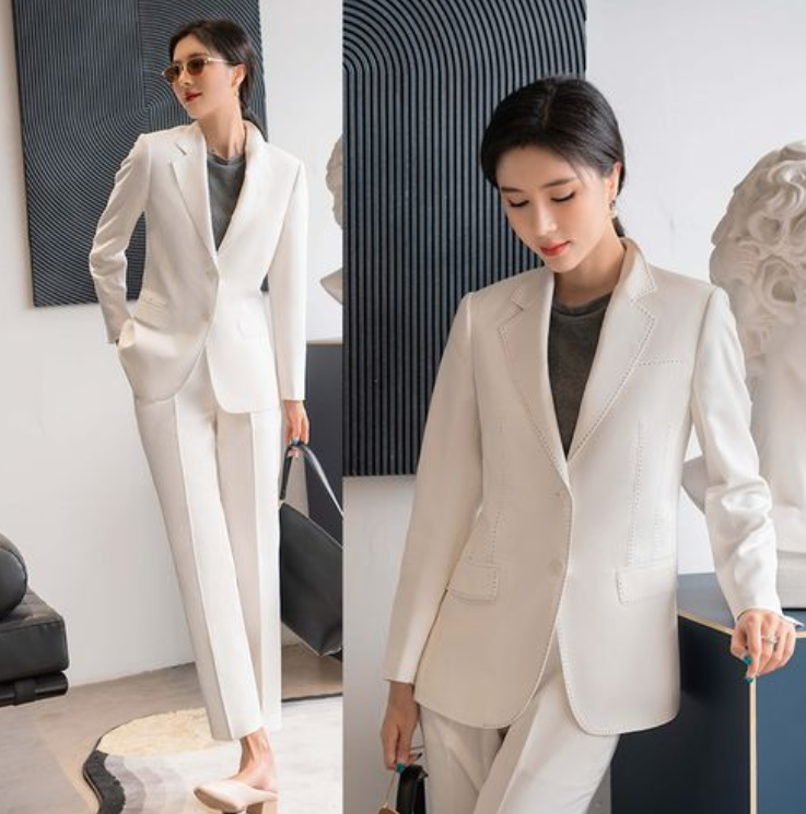 白色女士小西裝套裝，職業(yè)女士西裝氣質(zhì)高雅,果斷干練